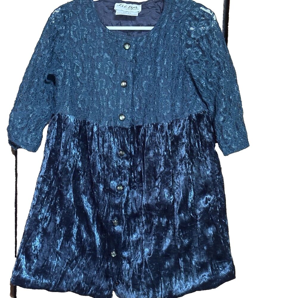 Lil Byer California Girl Green Christmas Velvet/Lace Dress Size 3T Made USA